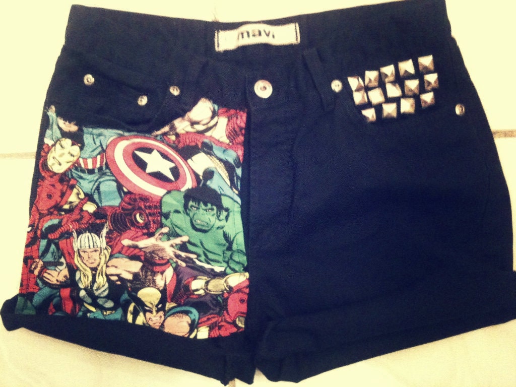 Marvel Cuffed BLACK High Waist Studded Levi Shorts