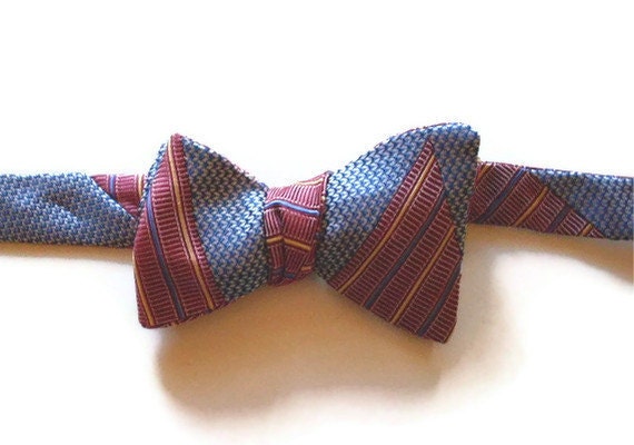 Silk Bow Tie Red Blue Adjustable Recycled Neckties