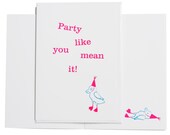 Neon party bird, folded greeting card.