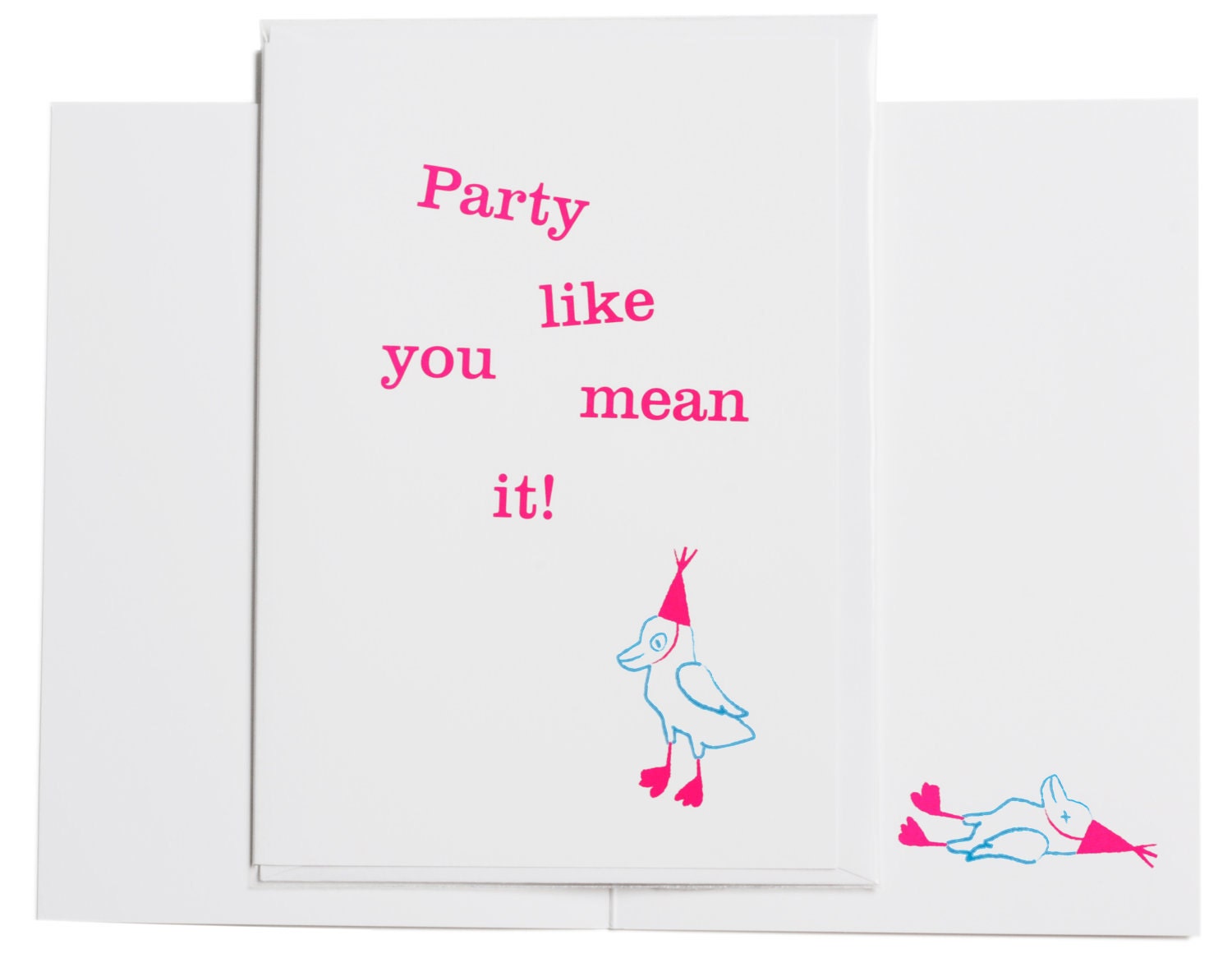 Neon party bird, folded greeting card.