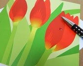 Red Tulips Springtime Card with Swarovski Crystal
