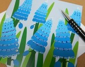Blue Muscari Springtime Card with Swarovski Crystal