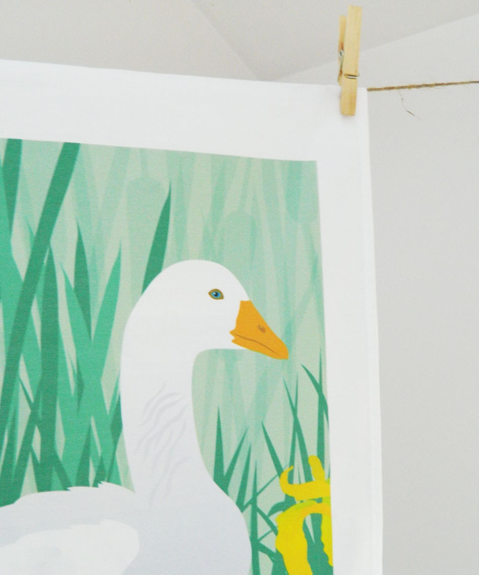 Goose and Irises Tea Towel