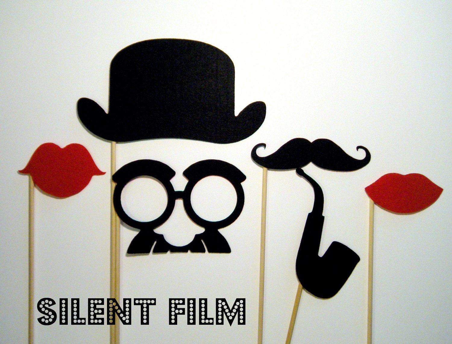 Photo booth props mustache on a stick Silent Film