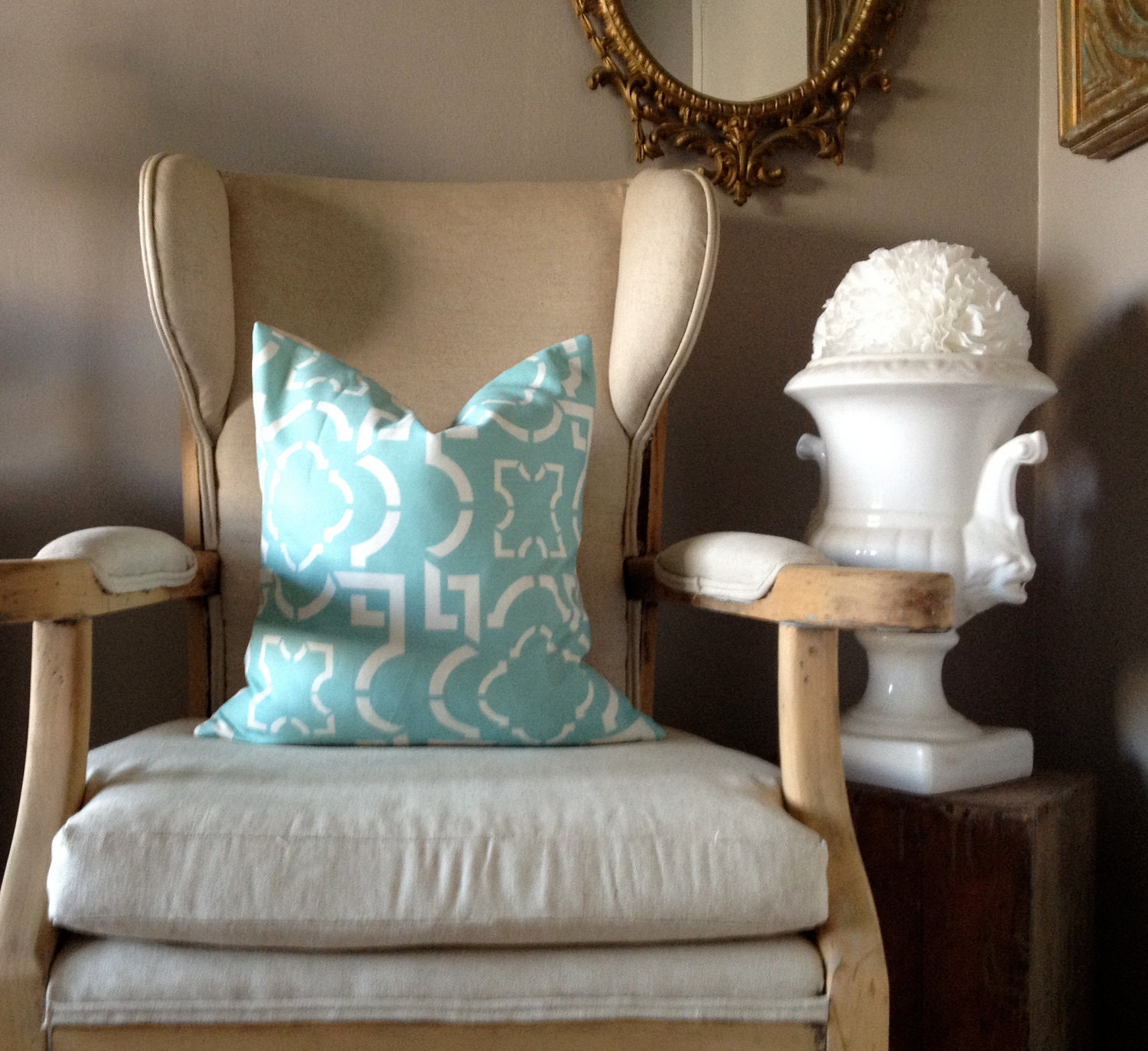 Turquoise & White Modern Geo Lattice Pillow Cover - 18 inch