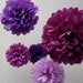 5 Tissue Paper Poms  in Purple Party