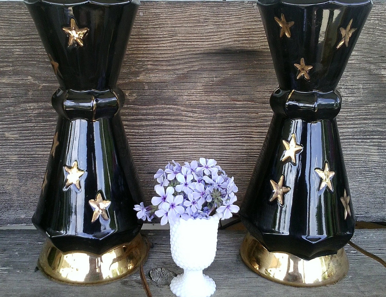 Mid-century atomic "space age" lamp set-vintage atomic shiny black and brilliant gold lamp set