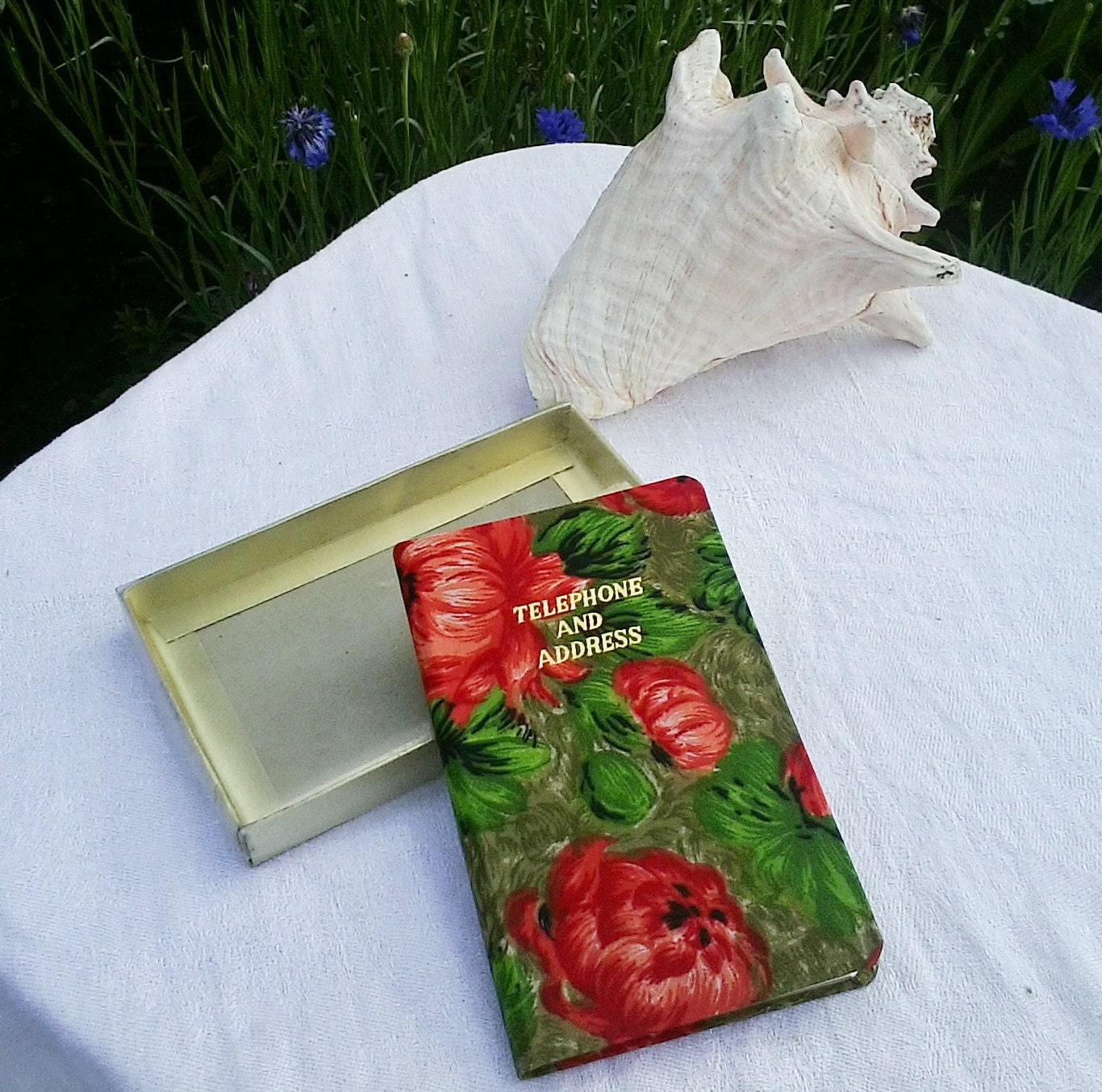 Vintage kitsch floral telephone and address book-UNused still in original box