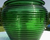Antique brilliant emerald ribbed peony vase-bowl-antique green depression glass vase