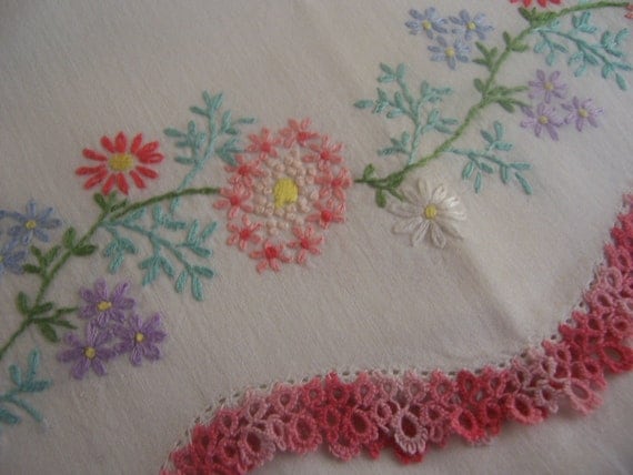 1940's handstitched antique shabby chic handstitched pillowcase collection-cottage chic pillowcases with hand tatting