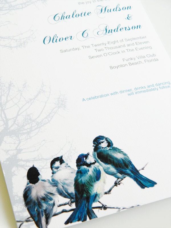 Vintage Blue Birds Wedding Card Set - Wedding Invitation and Reply Card