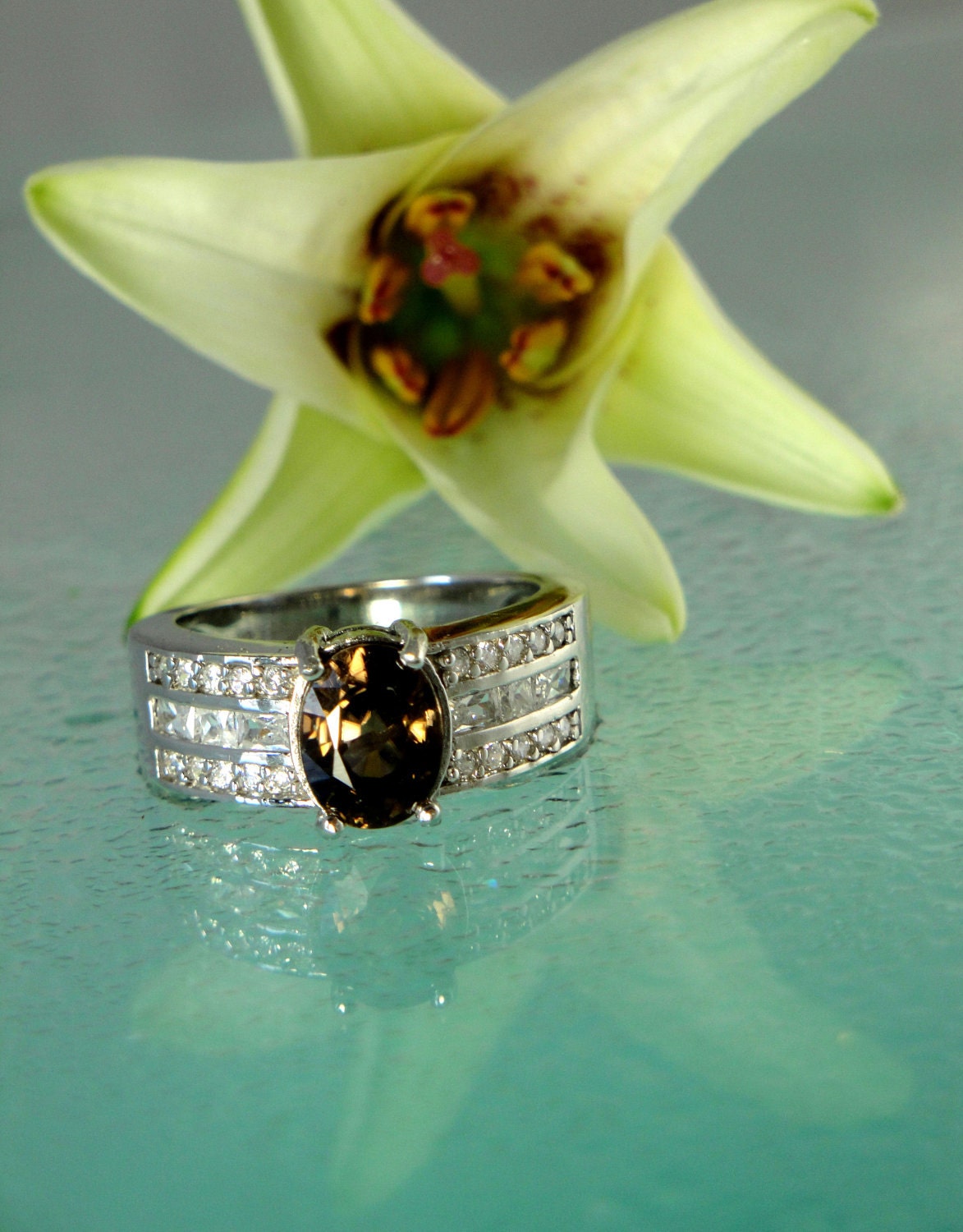 Reserved Listing for Ayodele  Gorgeous Chocolate Brown Rare Zircon And White Topaz Sterling Silver Ring by green gem