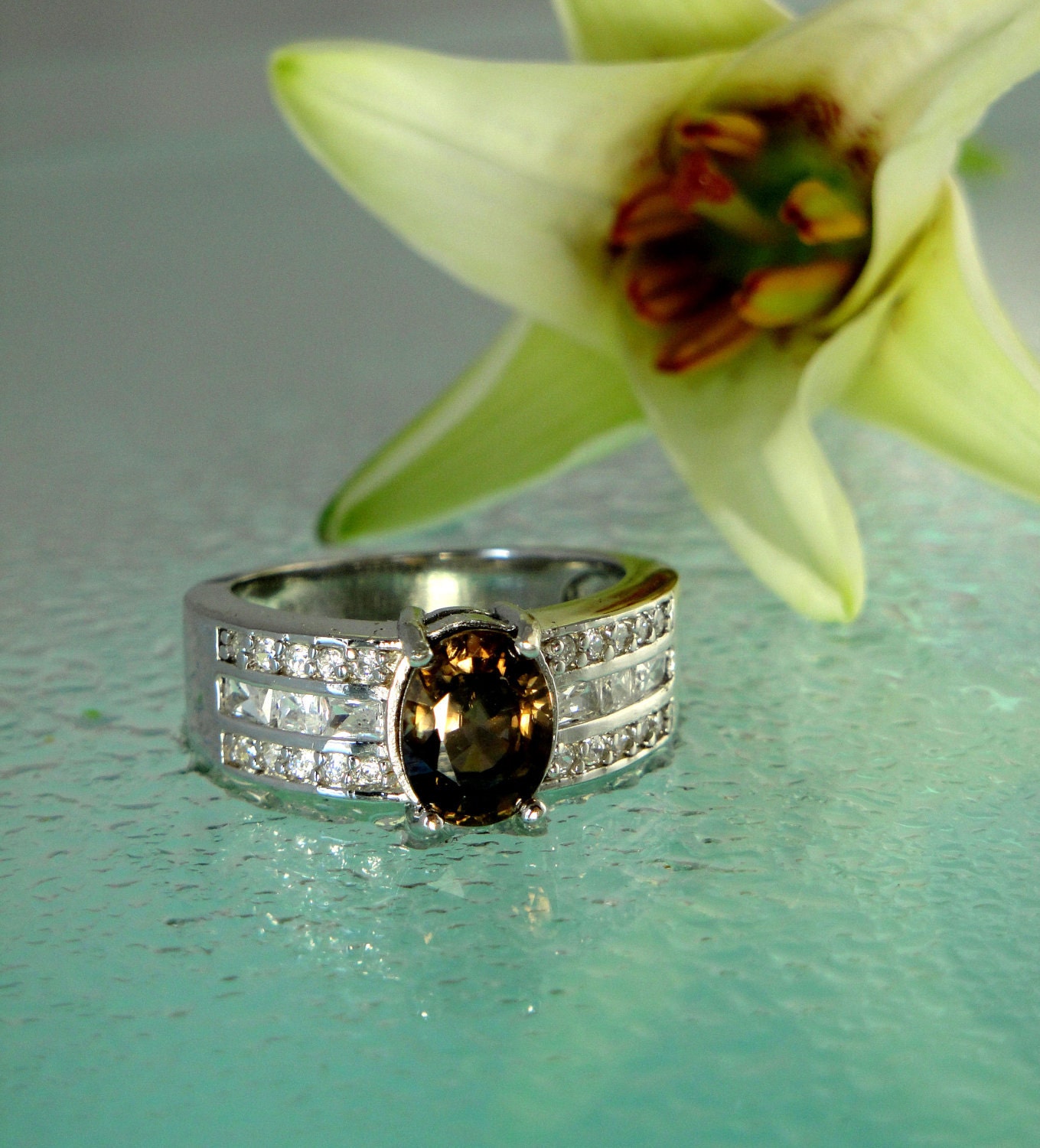 Reserved Listing for Ayodele  Gorgeous Chocolate Brown Rare Zircon And White Topaz Sterling Silver Ring by green gem