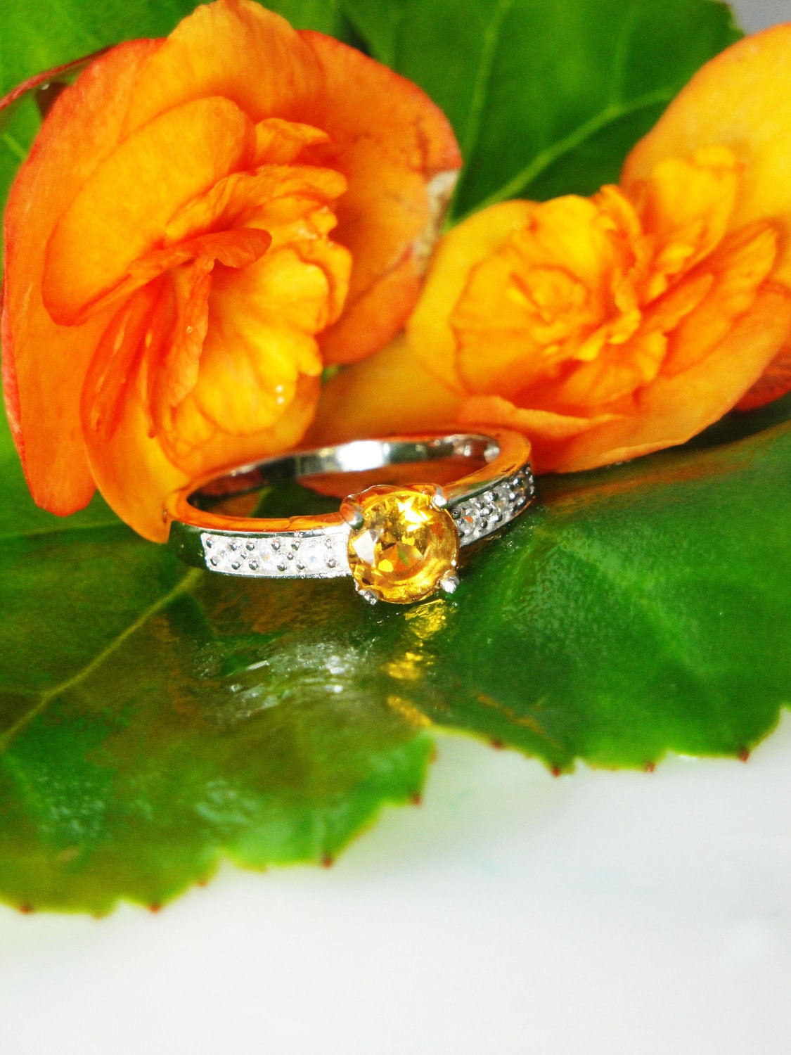 Amazing Natural Citrine and White Topaz Sterling Silver Antique Style Ring