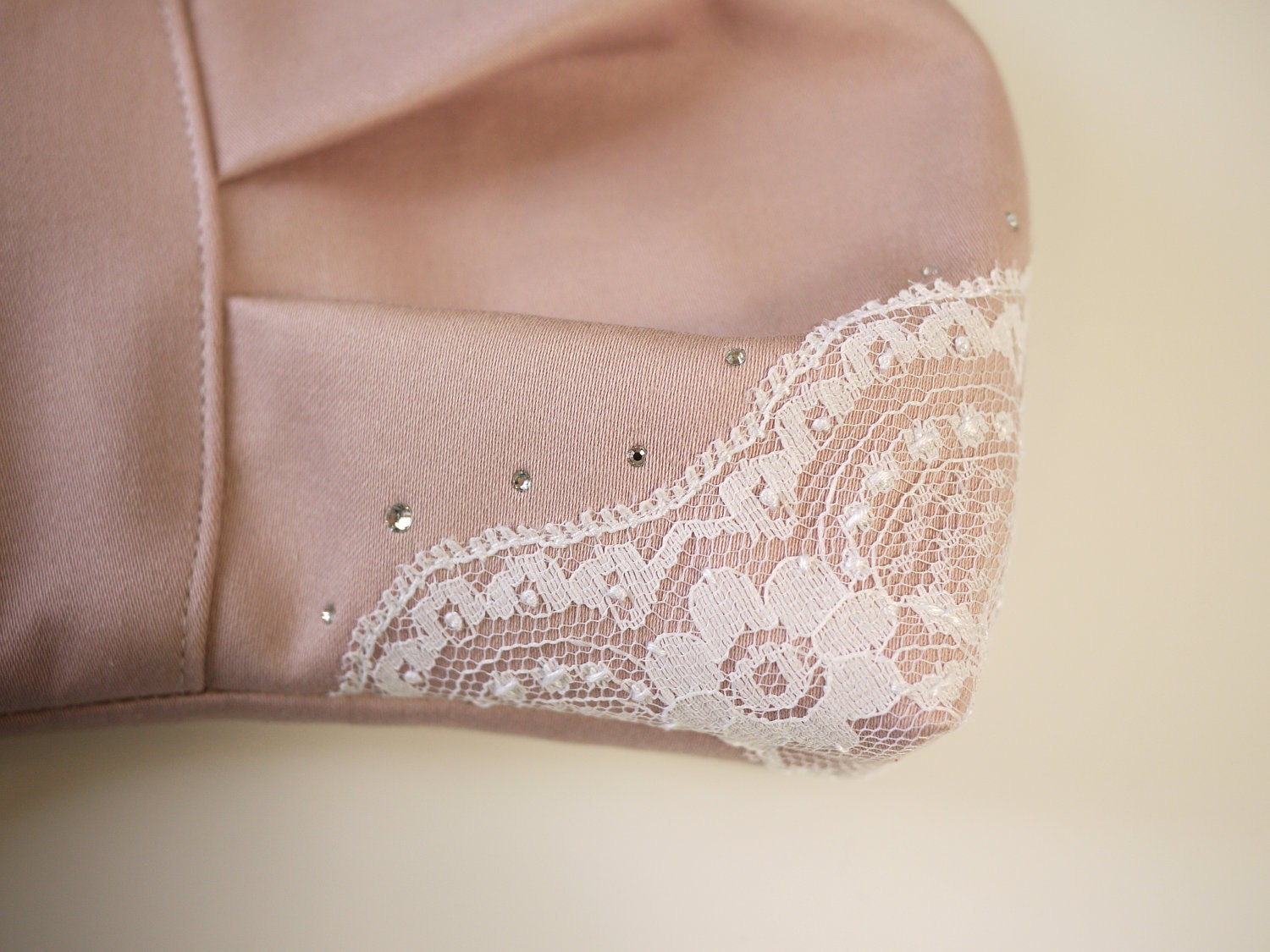 3D Bow Wristlet in Pink- White Lace and Swarovski Crystals Bride Clutch Wedding Bag/ Gift for Her