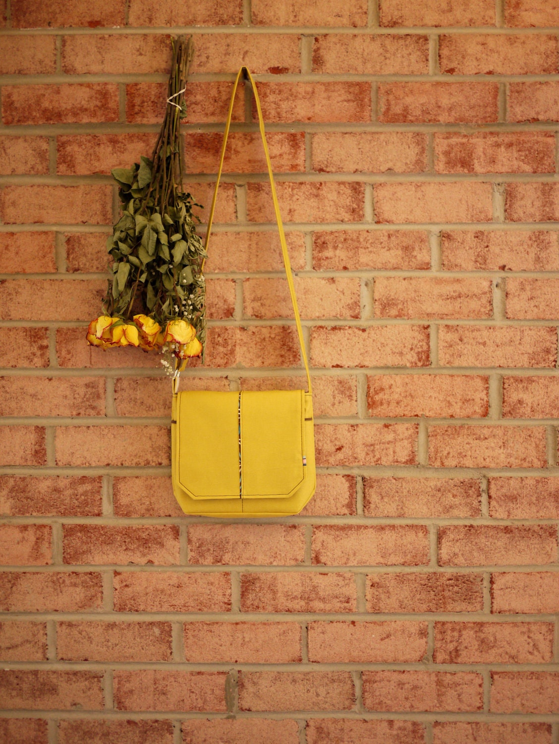 Small Mustard Canvas Messenger- Yellow Travel Cross Body Bag