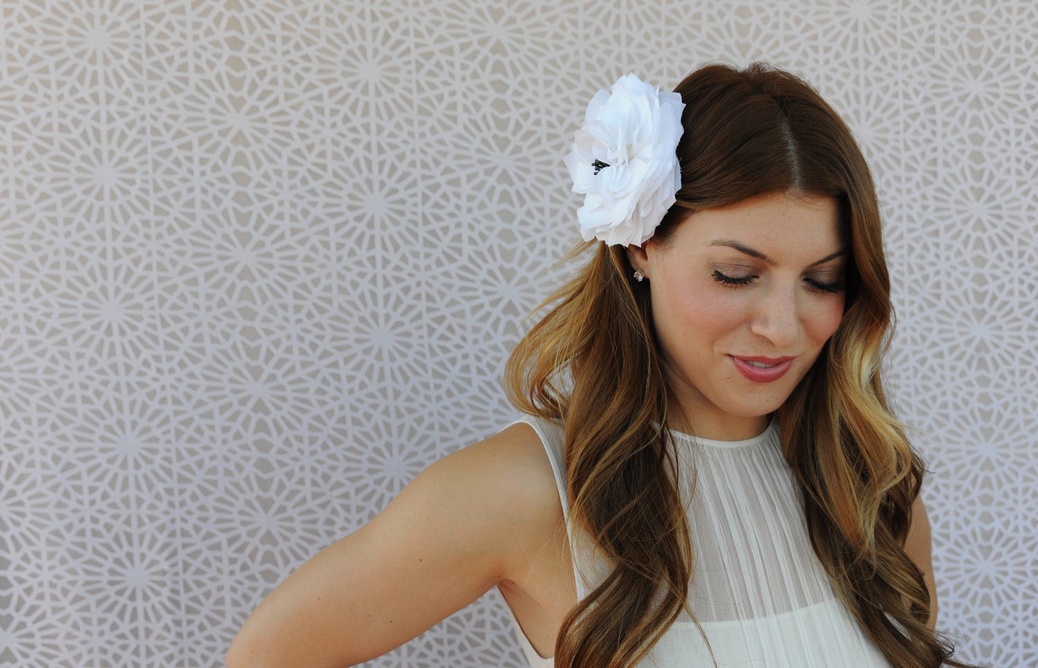 Hair Flower, Bridal Hair Piece, Headpiece - white and black - the Miriam