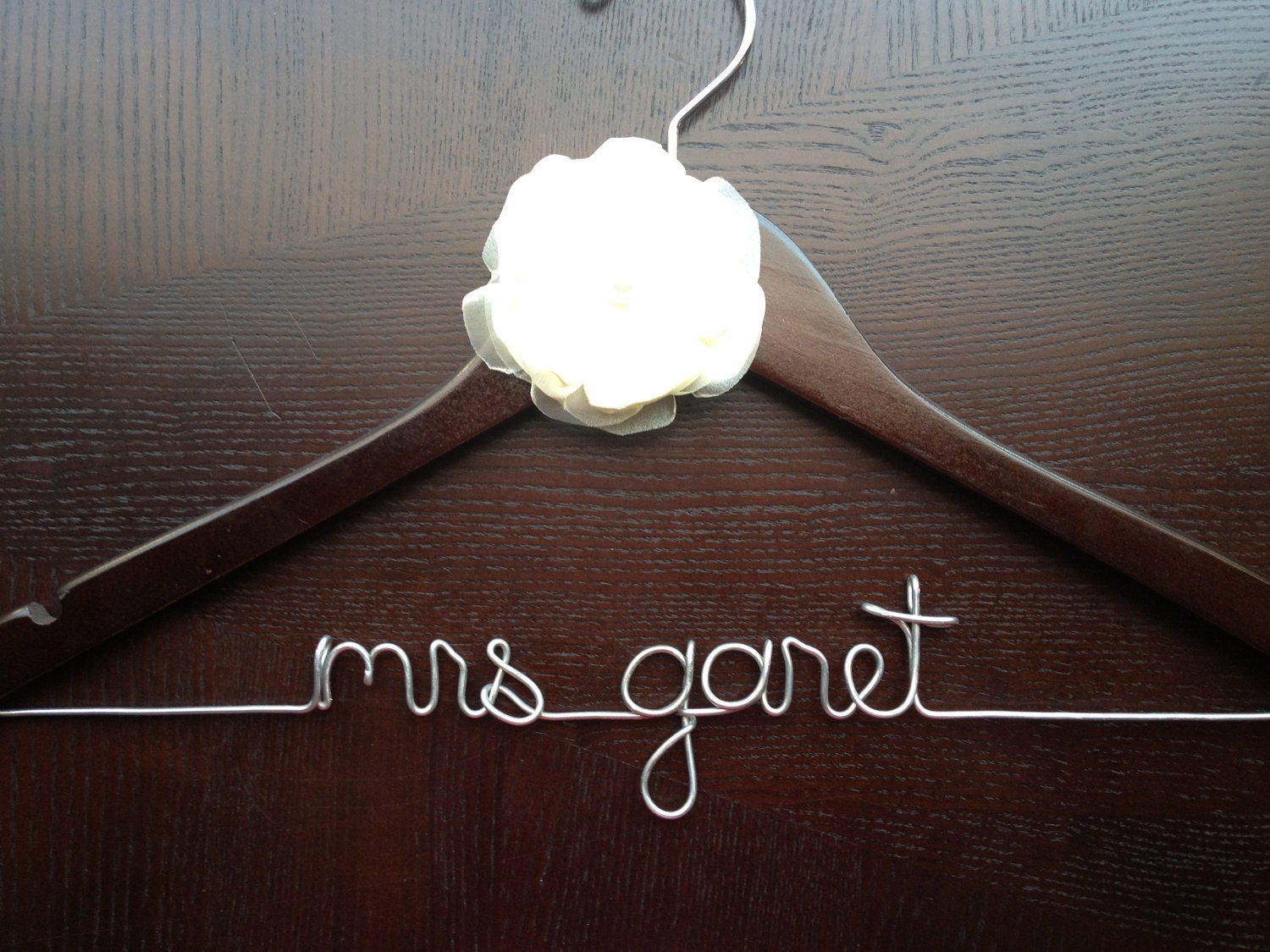 Personalized Bridal Hanger - WALNUT with Handmade Flower