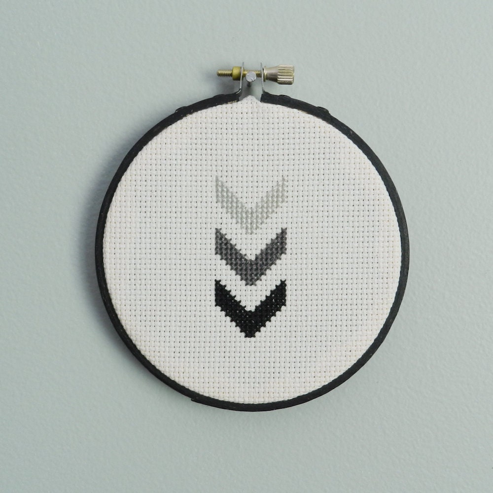 Black & Grey Chevron Modern Cross Stitch Hoop Art