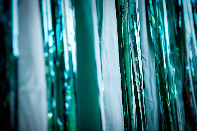 READY TO SHIP: Shades of Teal Fabric and Metallic Teal Tinsel Photo Booth Backdrop