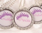 PARTY FAVOR Custom Princess Tiara  Bottle cap NECKLACE  with individual organza bags and silver ball chain