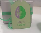 EASTER EGG TAG Handmade Handstamped Pastel 3 inch set of 12 with Purple/White Baker's Twine