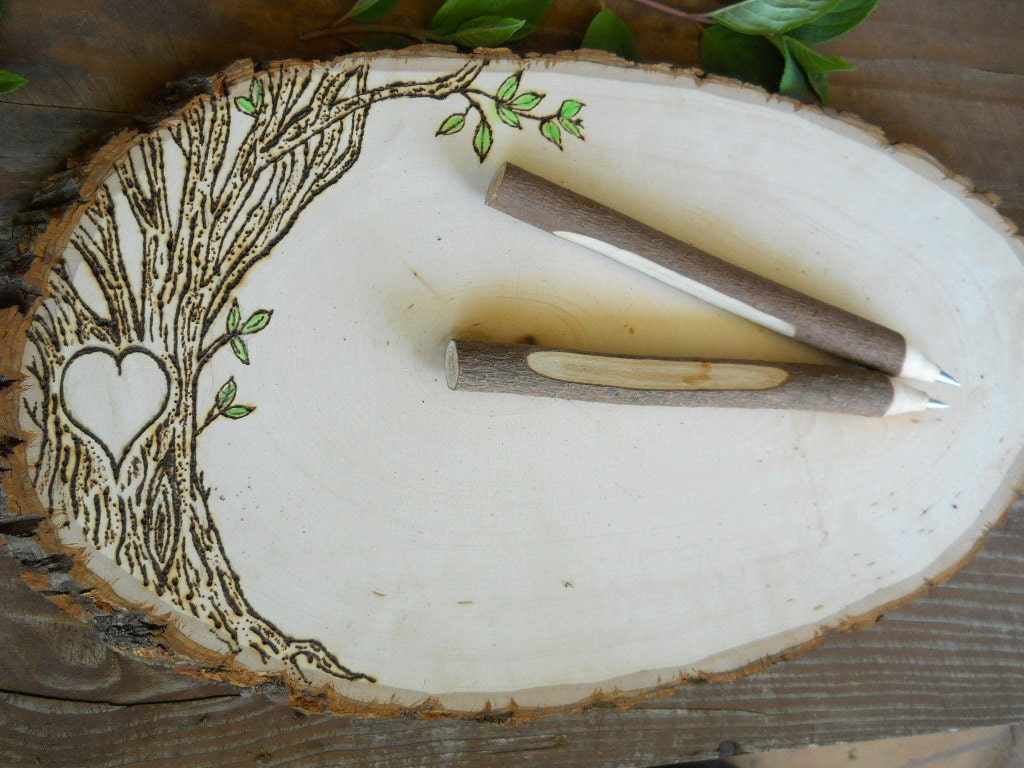Reserved - Rustic Fall Tree Slice Wedding Guest Book with Twig Pens - For Weddings, Anniversaries, Graduation, Open Houses