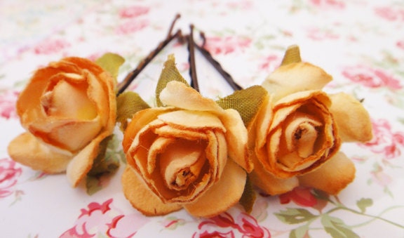 Autumn Morning Fairytale Flower Hair Pins - Weddings, Bridal Flower Hair Pins, Autumn Hair Accessory - Set of 3