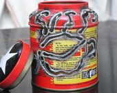 Red Tea Tin Lantern- Reclaimed Metal - Gifts under 20