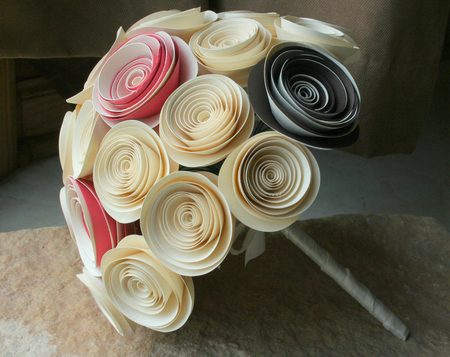 Romantic Paper Flower Ivory Bridal Bouquet