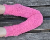 Hand Knitted women Socks pink merino wool neon for her