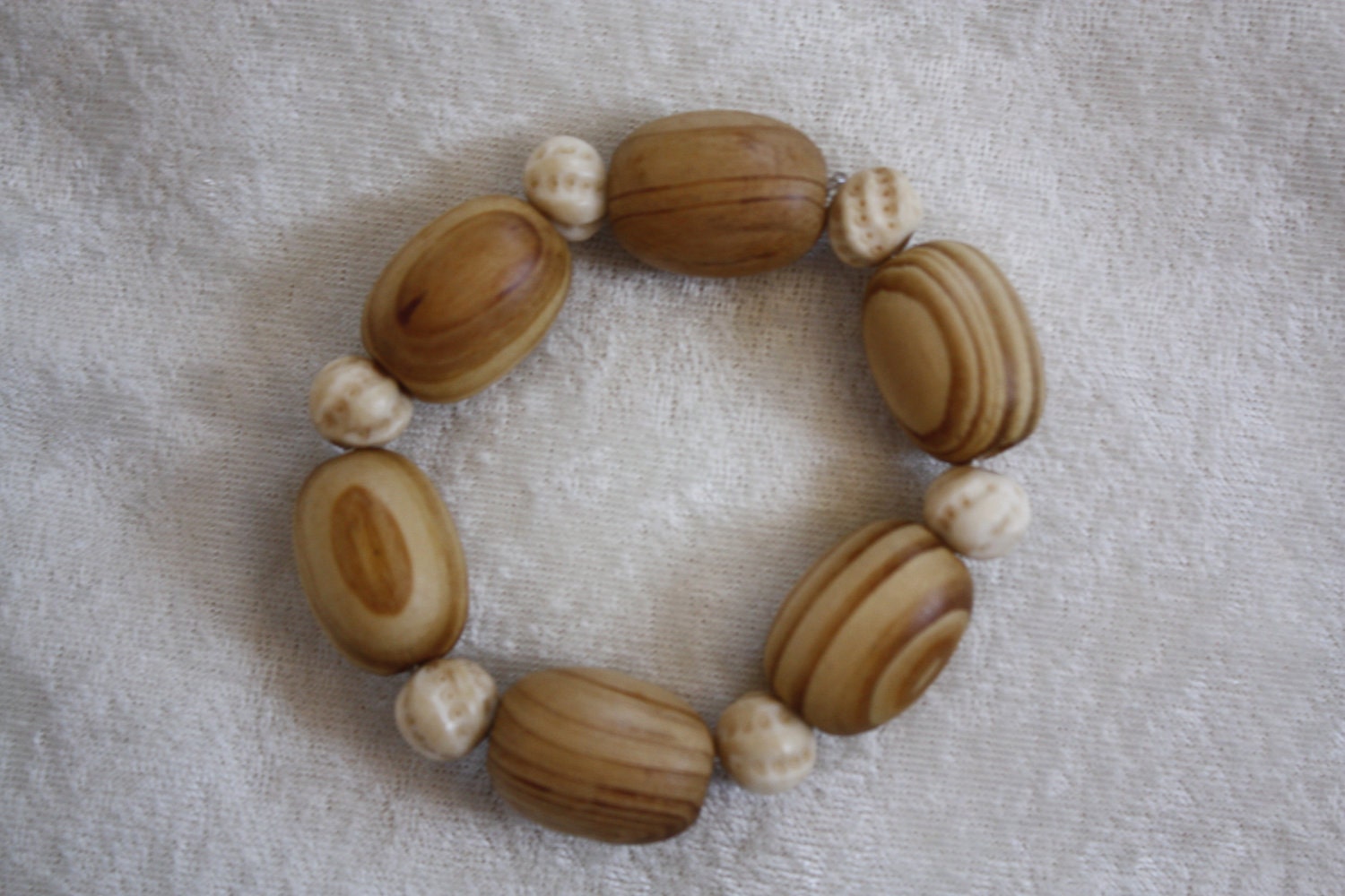 On Sale - Environmentally Friendly - All Natural Wood & Bone Stretch Bracelet- Birthday Gift for Him or Her. Teens Teen Jewelry