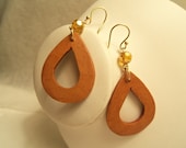 On Sale - Natural Wood & Swarovski Crystal 14K Gold Earrings- Birthday Gift for Her. Teen Jewelry. Gift Under 15. Gift for Mom