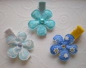 Mix of Blues Flower Hair Clips - Set of 3