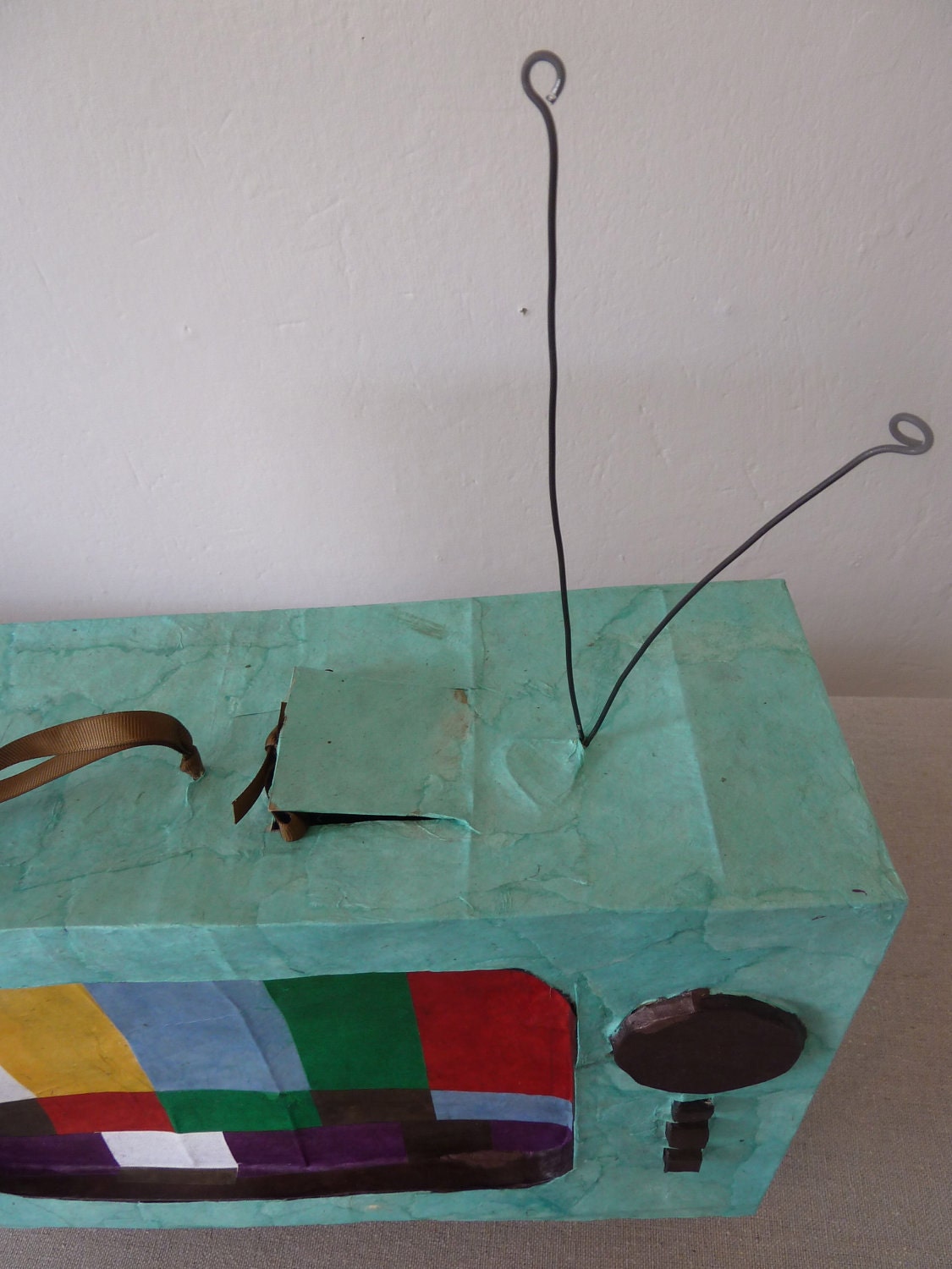 Vintage TV Piñata (teal with test screen, party size) - PRICE REDUCED