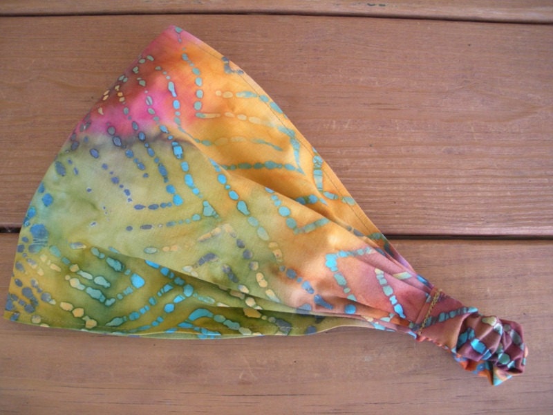 Womens Headband Fabric Headwrap Womens Fashion Accessories in Multicolor Batik with Zig Zag print