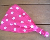 Headband Headwrap Womens Fashion Hair Accessories Bandana in Bright Pink with White Dot print / Ready to ship