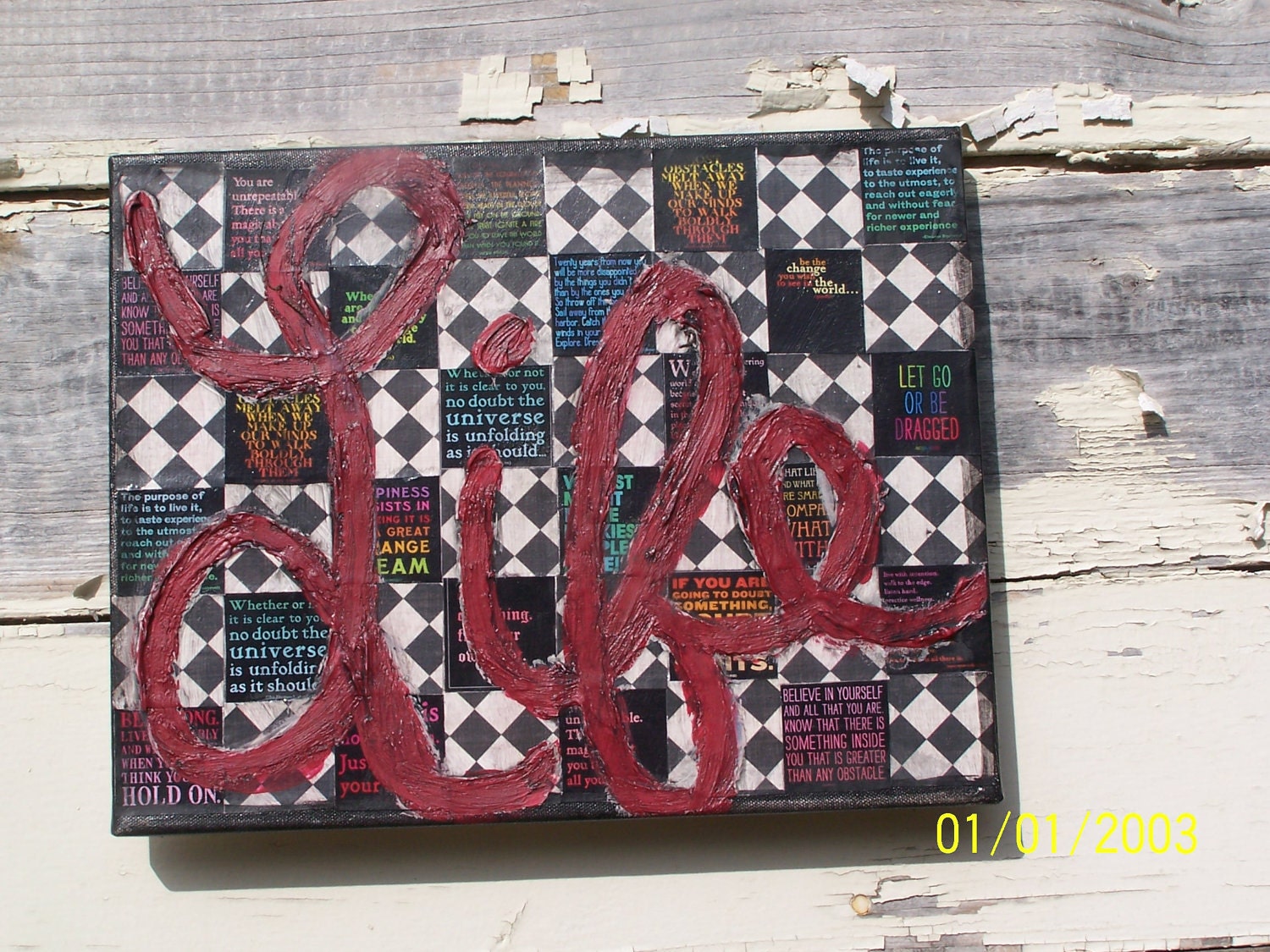 Handmade Red, Black ,Multi-color 11x14 Mixed Media Canvas  "Life'