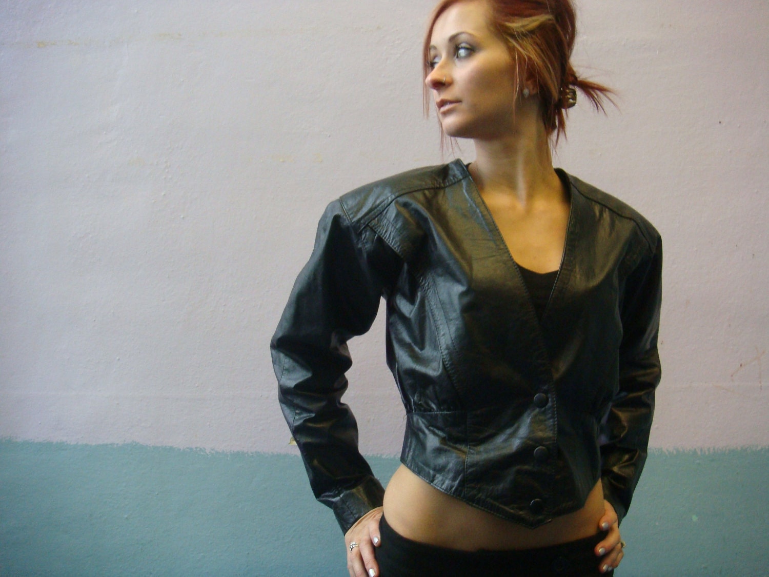 Vtg 80s Leather Jacket / Biker Babe / Code Nouveau Black Leather