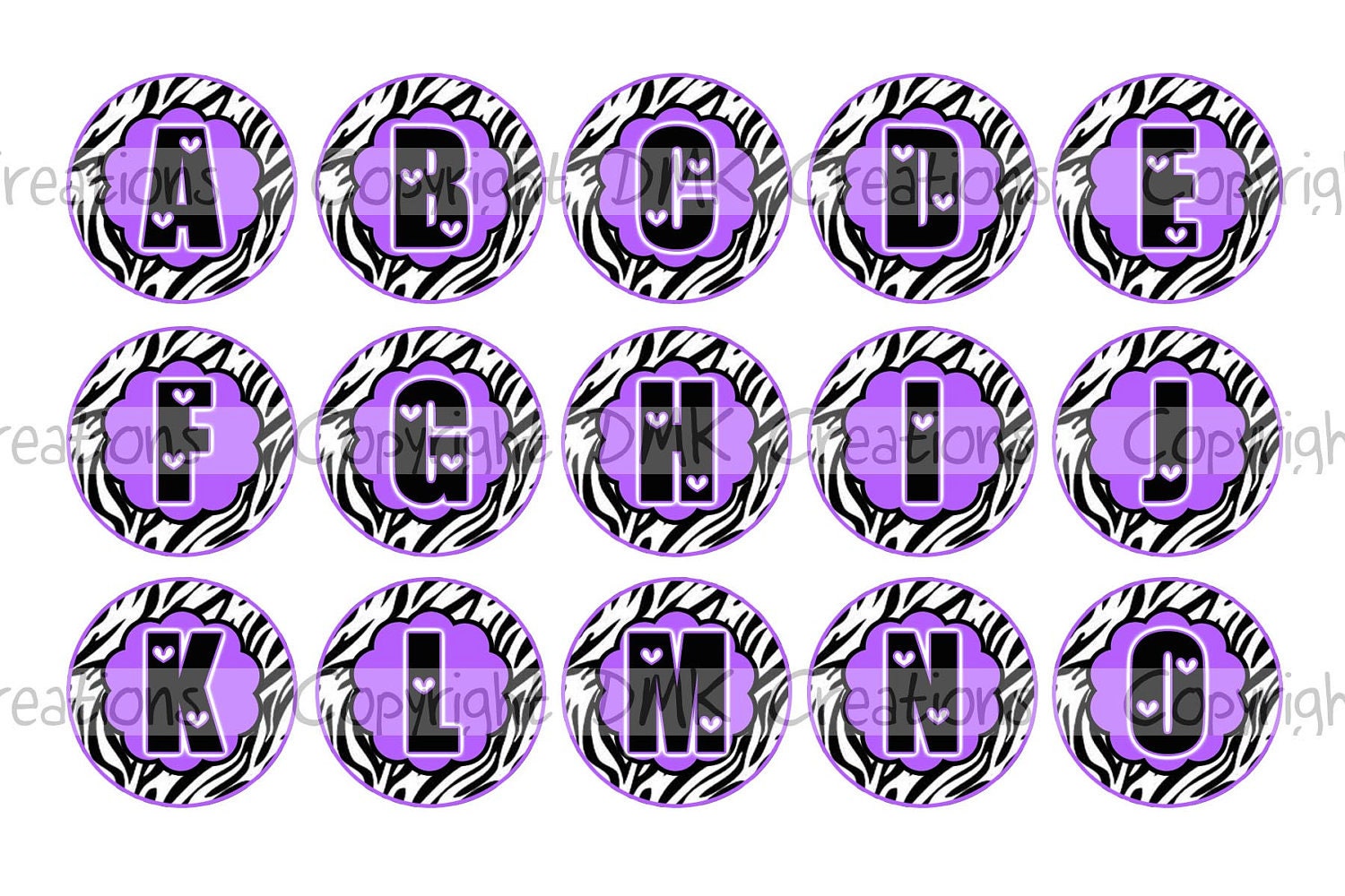 Alphabet Set Zebra Flower Purple Bottle Cap Images 4x6 Printable Bottlecap Collage 2 Page Set INSTANT DOWNLOAD