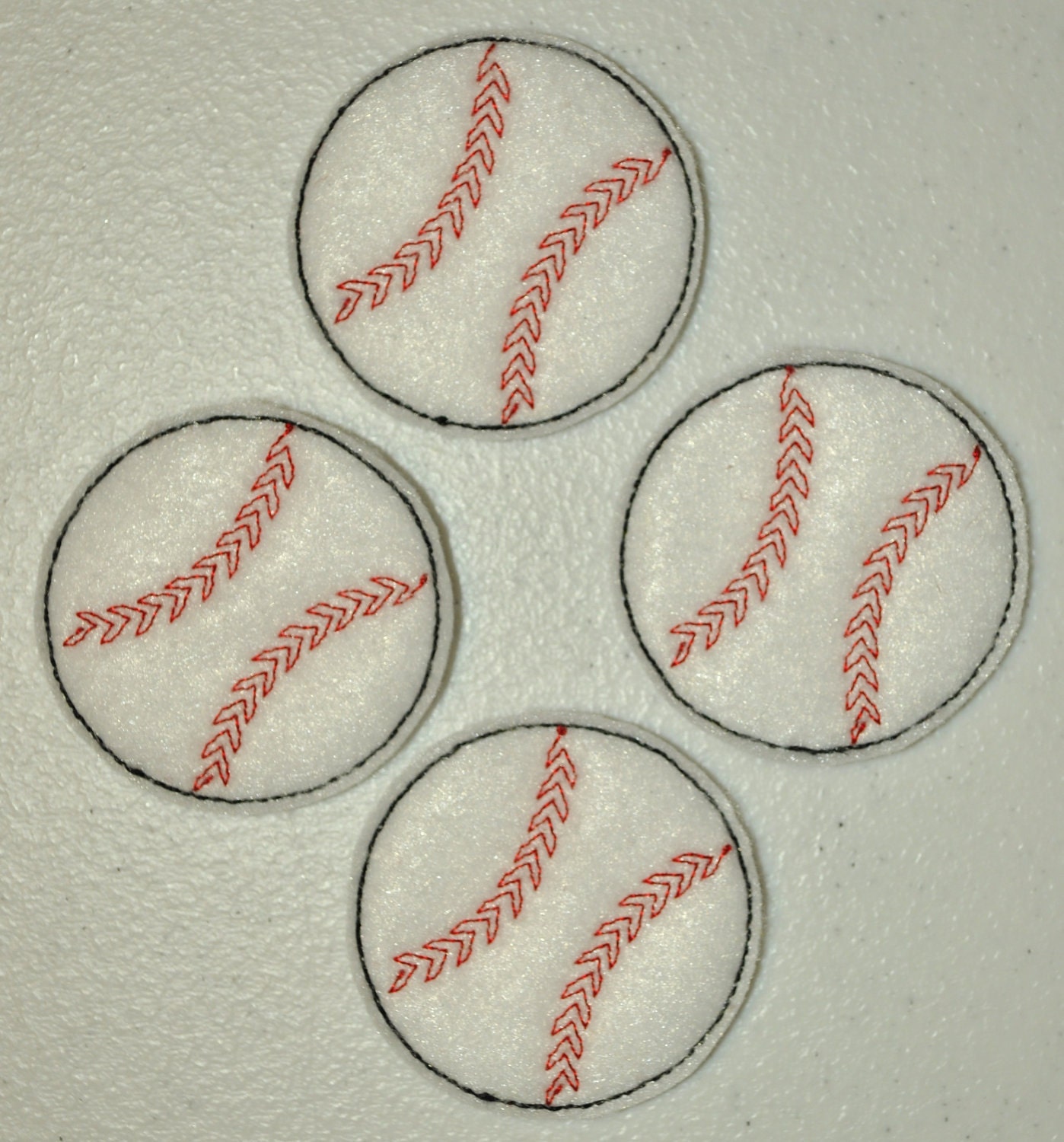 Baseball Sports Ball Felt Embroidered Embellishment Clippie Cover SET of 4