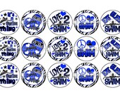 Love 2 Swim Blue & Black Bottle Cap Images 4x6 Printable Bottlecap Collage INSTANT DOWNLOAD