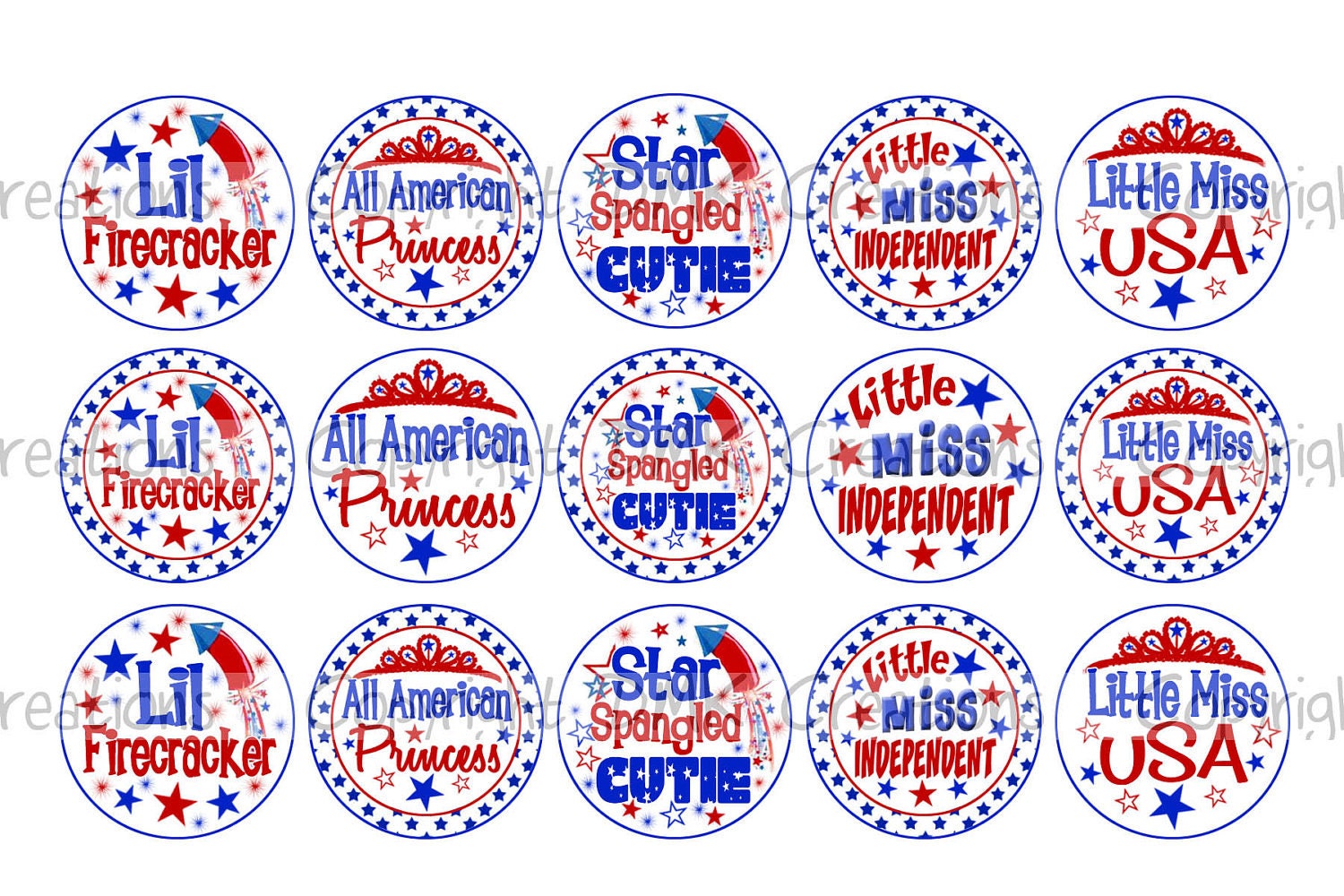 Star Spangled Cutie 4th of July Bottle Cap Images 4x6 Printable Bottlecap Collage INSTANT DOWNLOAD