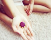 SPRING  necklace sweet  violette purple plum faceted jade stone large big  pendant golden frame long chain fashion israel jewelry