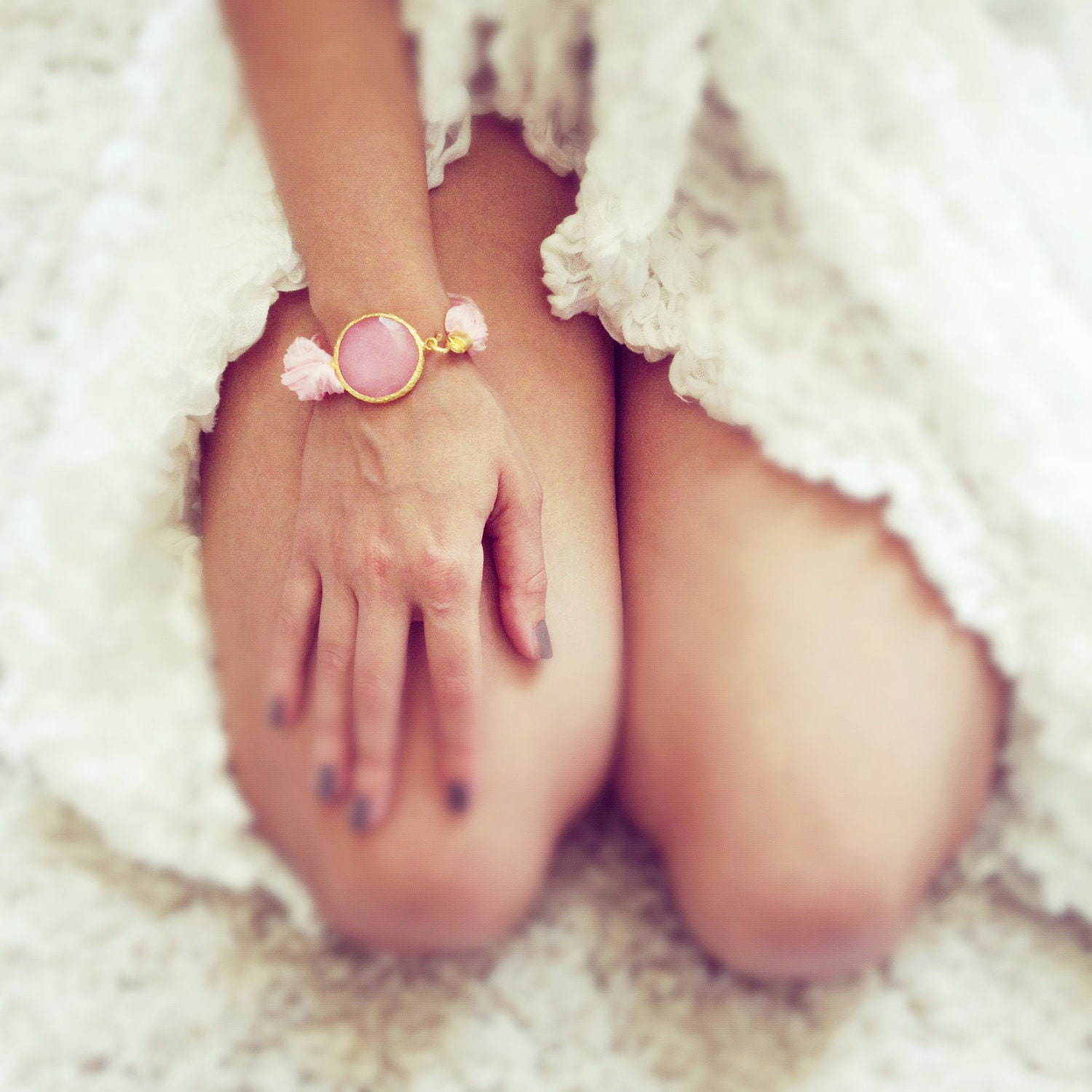 ONE jewelry statment pastel pink simple large lollipop stone golden frame bracelet blue silk gemstone bracelet ISRAEL jewelry