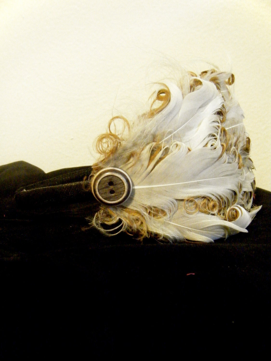 Vintage inspired Cream and brown Nagorie feather headband