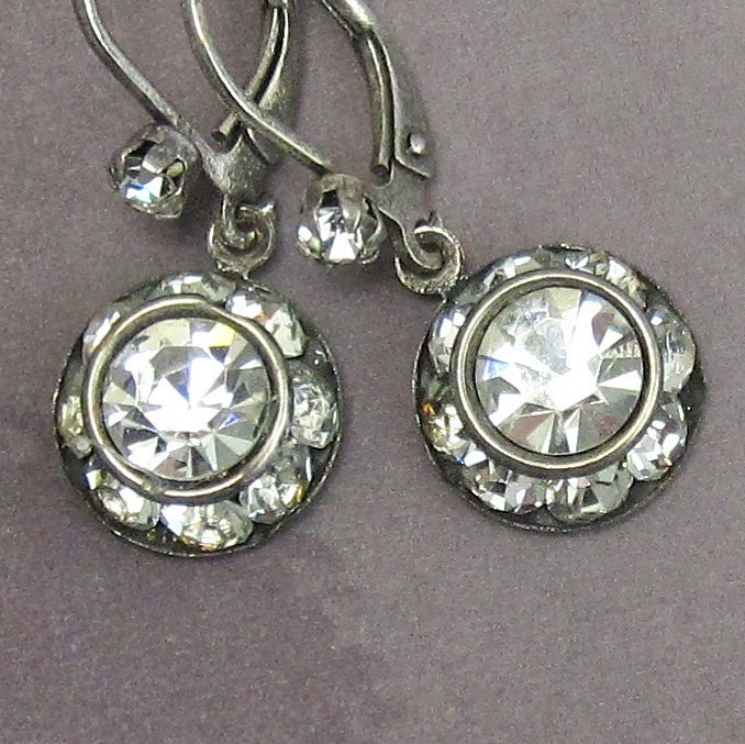 Rhinestone Dangle Earring Silver Filagree Swarovski Crystal