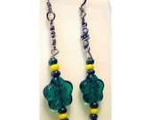 Dangle Earrings Green, Yellow, Flower Dangle Earrings.