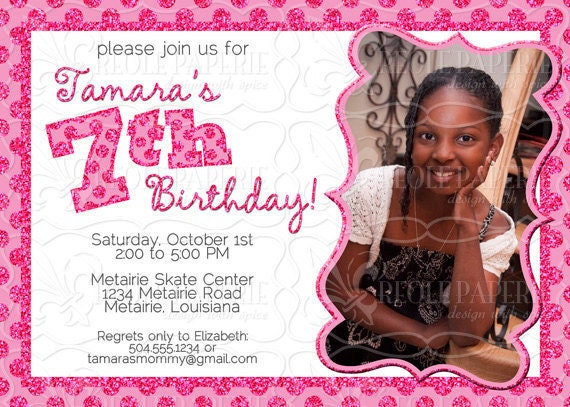 Glitter Polka Dots and Number birthday party invitation