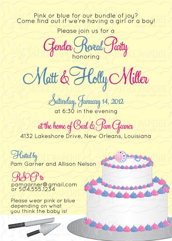 Gender Reveal/Announcement cake baby shower invitation